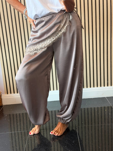 Studio Silky Balloon Trousers with Lace trim overlay