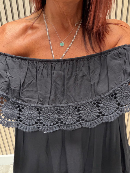 Bardot Top with crochet trim