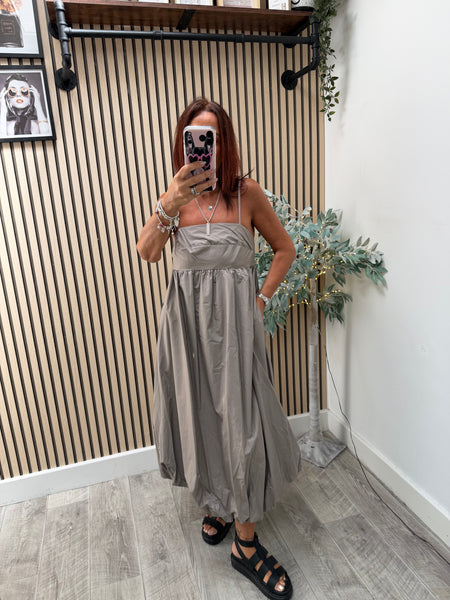 Sateen Puffball Midi Dress