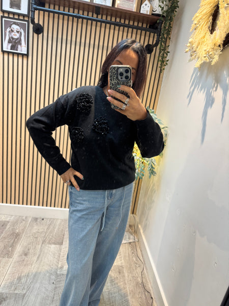 Soft knit 3d Flower Sequin jumper