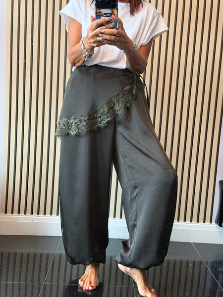Studio Silky Balloon Trousers with Lace trim overlay