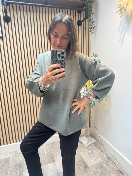 Embellished Balloon Sleeve Jumper