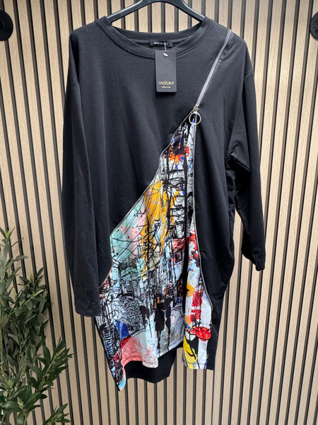 Sweatdress with popart silky panel