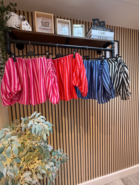 Striped Bardot Top Puff  sleeves