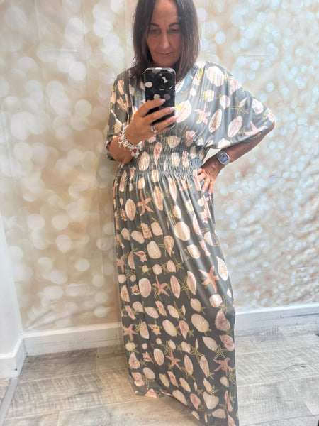 Silky Stretchy Sea Shell Maxi Dress
