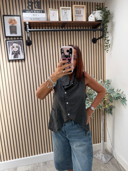 Studio Linen Cowl Neck Waistcoat