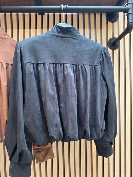 Pintuck Bubble Hem  Bomber  jacket