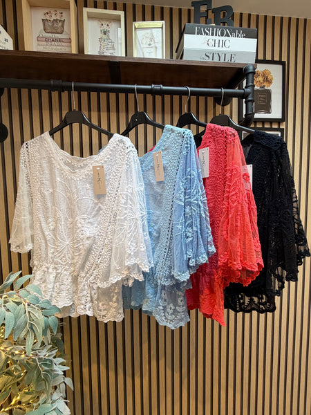 Embroidered top with angel sleeves