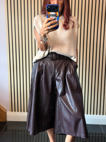 Pleather Belted  Culottes