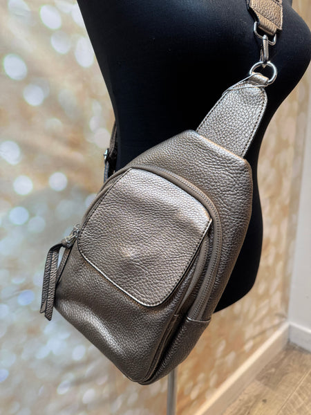Metallic Across body Bag with woven  strap