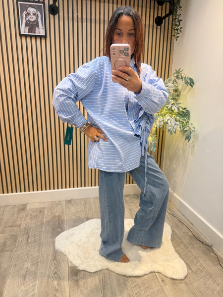 Pinstripe Rouched Front shirt