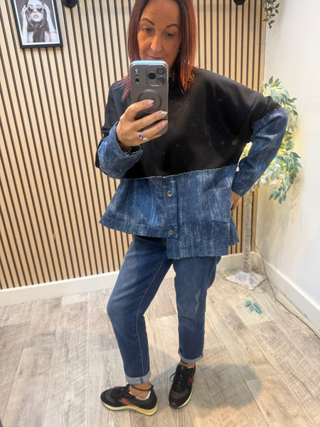 Sweatshirt with Denim Hem