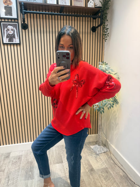 Studio  Ribbed Sequin Bow Jumper