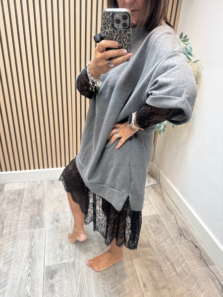 ID Corsage Lace Hem Sweatdress