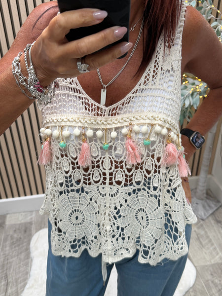 Crochet Swing Vest with tassels/ embellishments