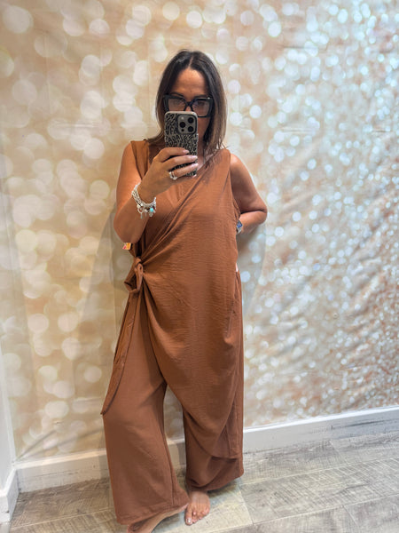 Curve Wrap Over Palazzo Jumpsuit