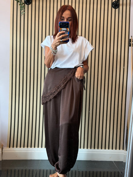 Studio Silky Balloon Trousers with Lace trim overlay