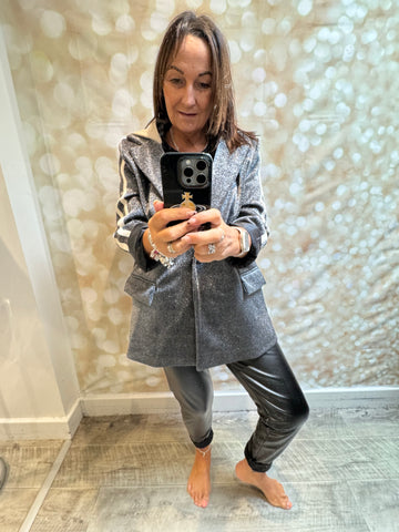 Zeta Otto Sparkle Hooded Long Sleeve Blazer