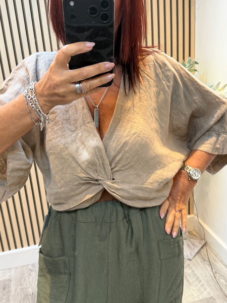 Studio Linen Twist Front Top