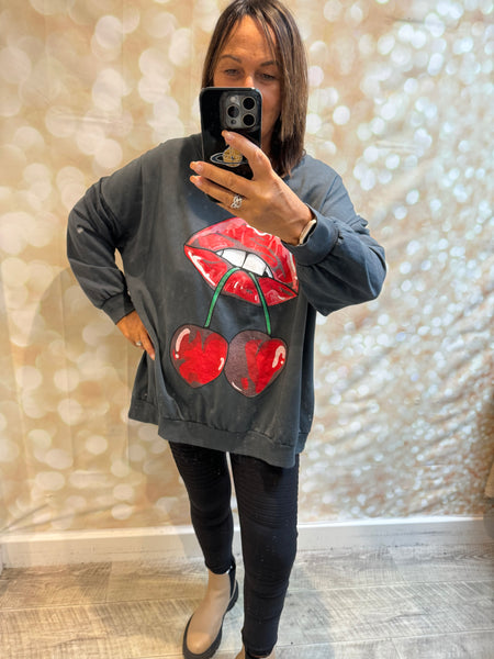 Oversized Lips/Cherry Sweatshirt