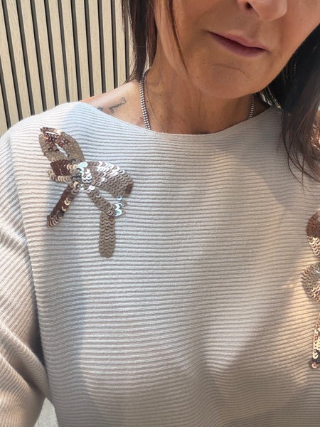 Studio  Ribbed Sequin Bow Jumper