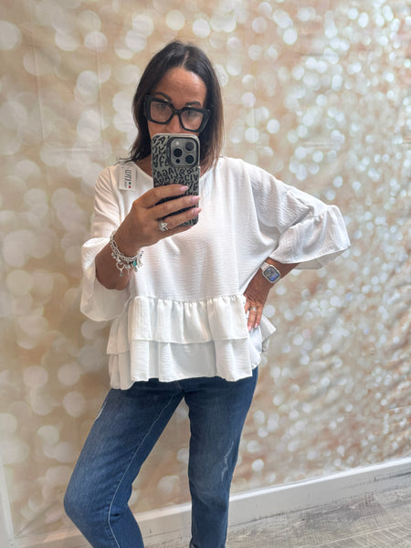 Crinkle  Double Frill Hem Top