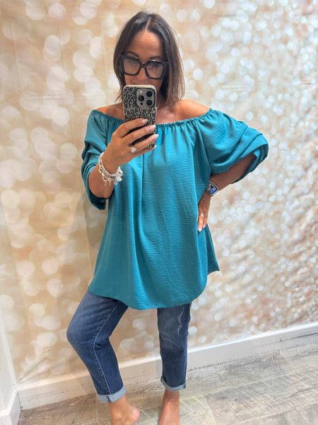 Bardot Top with pleat sleeves