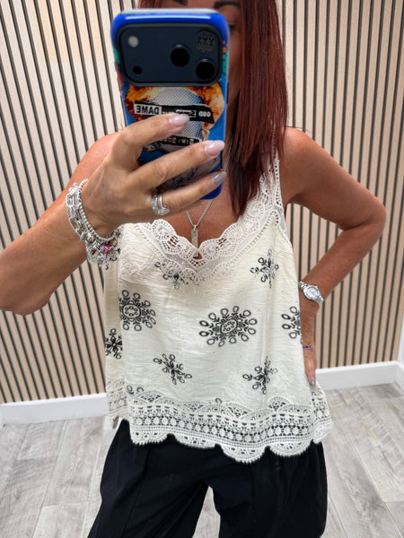 Silky Cami Top with crochet trim