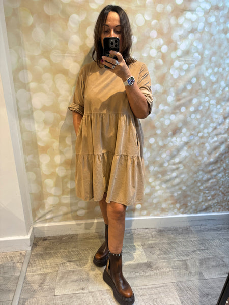Studio Needlecord Tiered swing dress