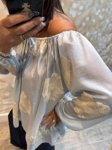 Silky Sheer Bardot Applique Top