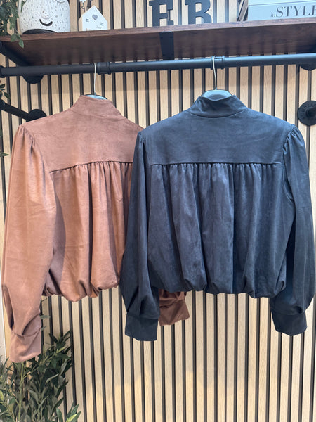 Pintuck Bubble Hem  Bomber  jacket