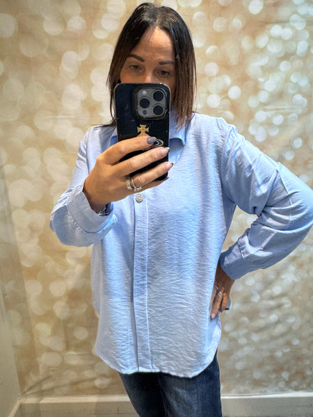 Crinkle Blouse with Diamanté buttons