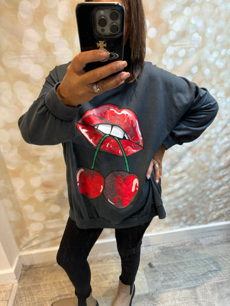 Oversized Lips/Cherry Sweatshirt