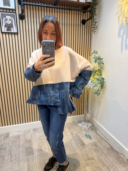 Sweatshirt with Denim Hem