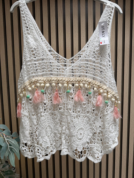 Crochet Swing Vest with tassels/ embellishments