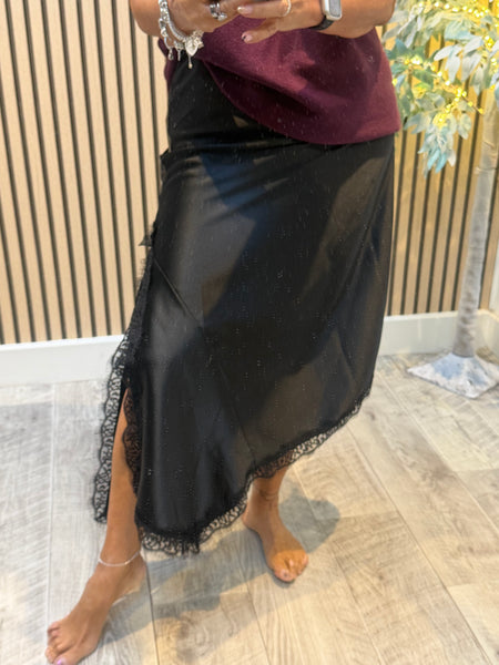 Studio Silky longline Skirt with Lace trim