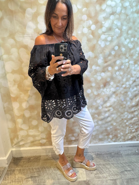 Bardot /Crochet Top