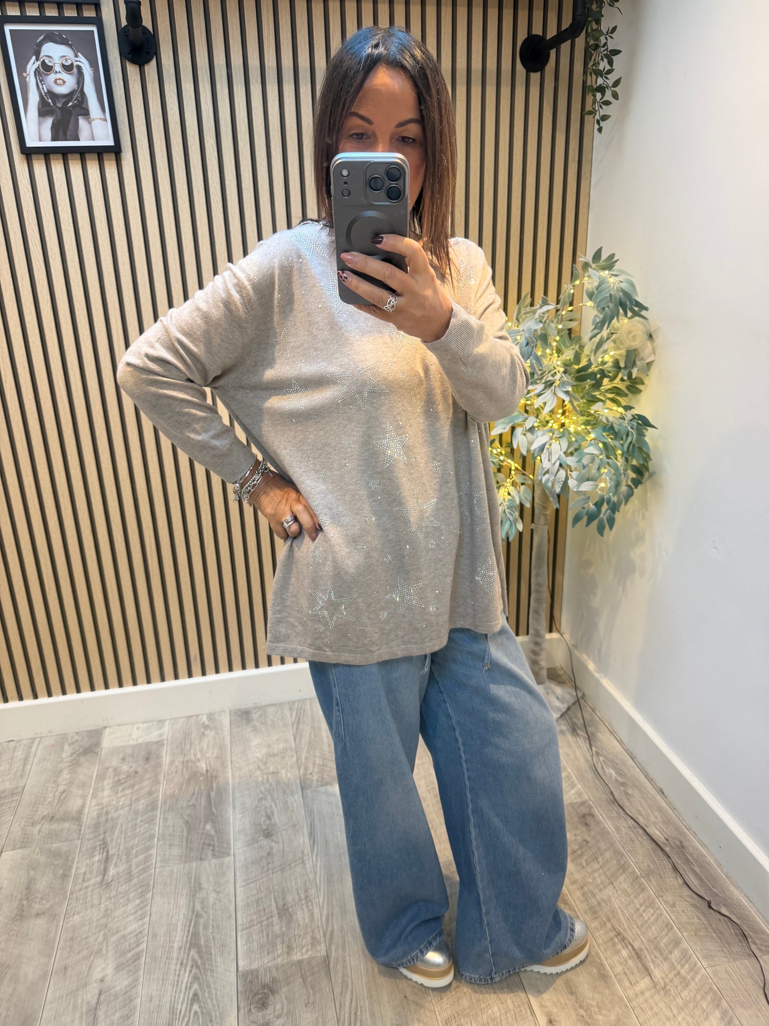 V Neck Diamante Star Jumper