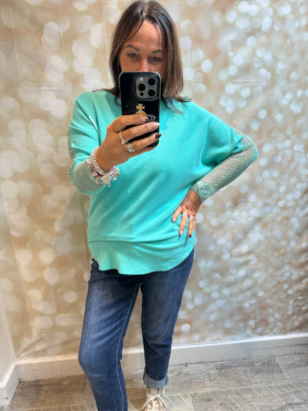 Soft Touch Jumper with Fishnet sleeves