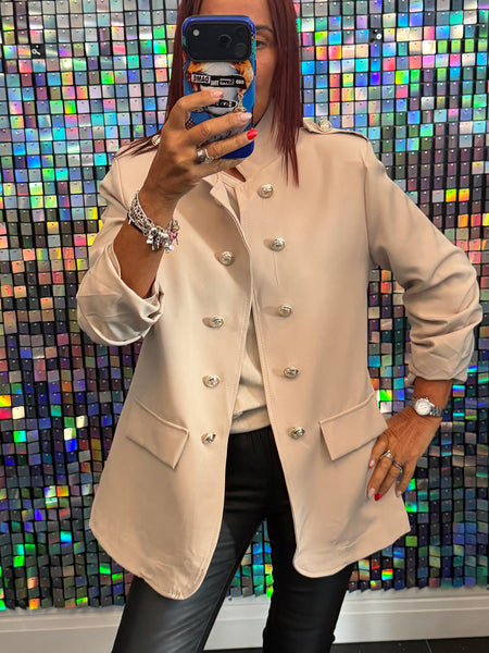 Military Rouched Sleeve Blazer