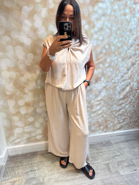 2 Piece Crinkle Palazzo Trouser / Twist Tunic set