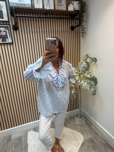 Gingham Frill Front Blouse