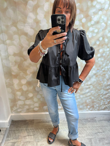 Peplum Tie Front Top