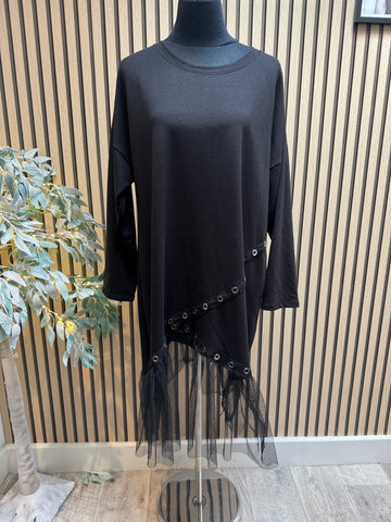 Eyelet Dress with Netted Frill