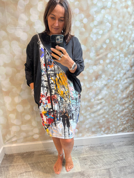 Sweatdress with popart silky panel