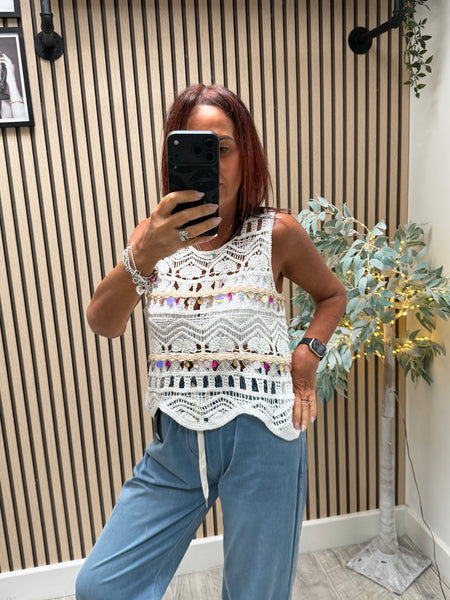 Crochet  Vest with shell embellishments