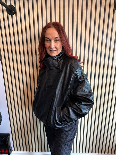Pleather Funnel neck Bomber Jacket