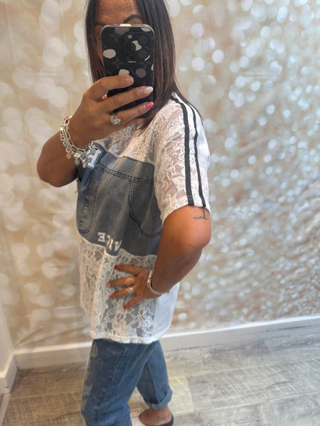 Lace / Denim Sporty T shirt