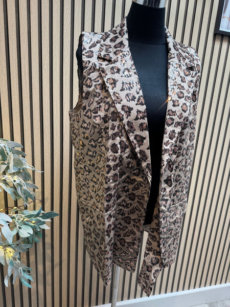 Studio sequin/ leopard longline waistcoat