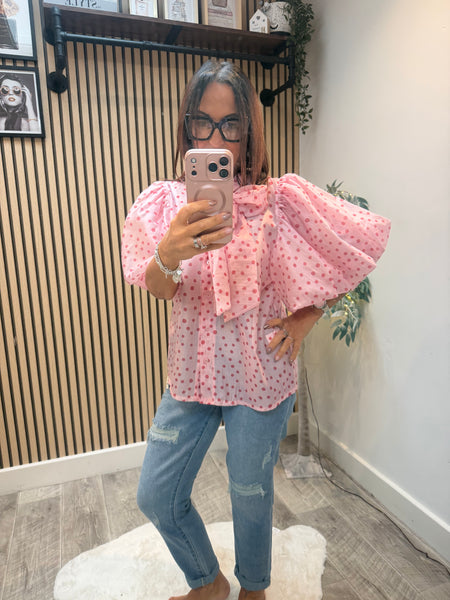 Silky sheer Polka Dot Puff sleeve blouse